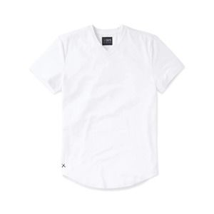 Cuts Clothing Men's Curve Hem V-Neck 4 Way Stretch Tee T-Shirt - White